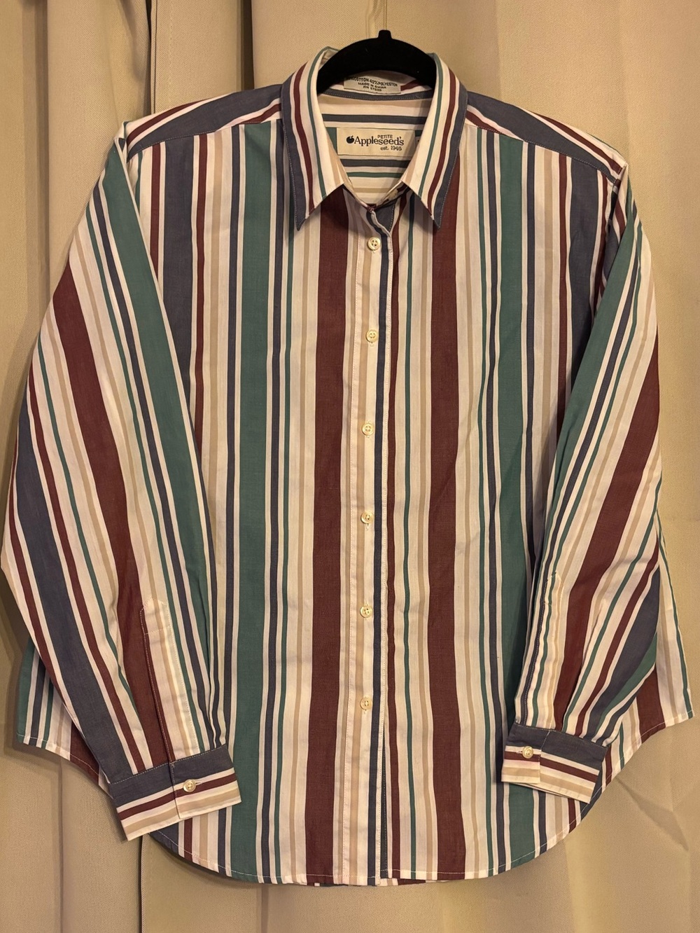 Vintage 1980s 1990s Classic Striped Button-Down Petite Shirt with shoulder pads